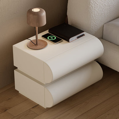 Humply Modern White Leather Smart Nightstand with Wireless Charger Drawers Bedside Table - 