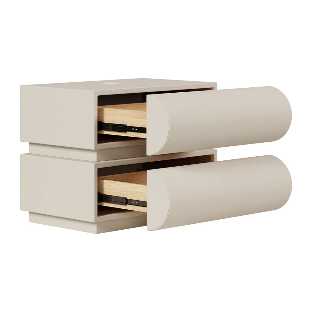 Humply Modern White Leather Smart Nightstand with Wireless Charger Drawers Bedside Table - 