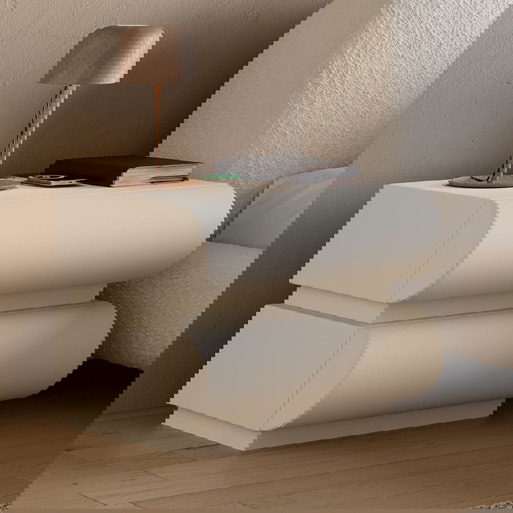 Humply Modern White Leather Smart Nightstand with Wireless Charger Drawers Bedside Table - Homary