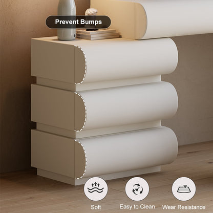 Humply Modern White Makeup Vanity Set PU Leather Dressing Table with Stool & LED Mirror - 