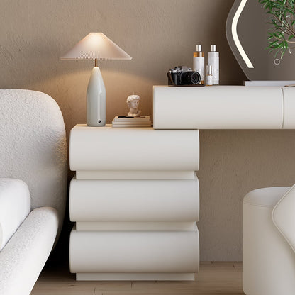 Humply Modern White Makeup Vanity Set PU Leather Dressing Table with Stool & LED Mirror - 