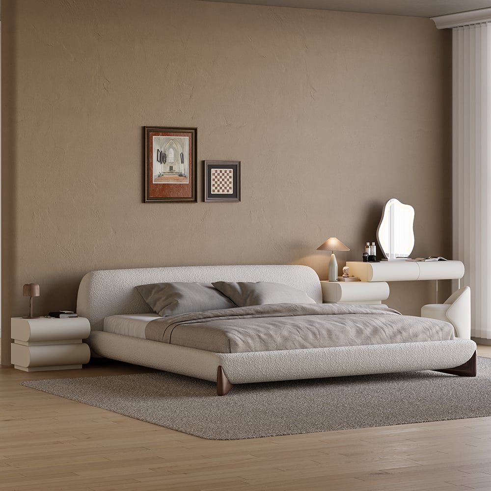 Humply Modern White Makeup Vanity Set PU Leather Dressing Table with Stool & LED Mirror - 