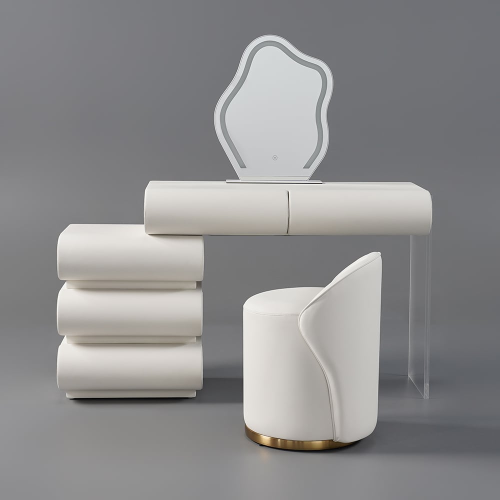 Humply Modern White Makeup Vanity Set PU Leather Dressing Table with S Approved By Design Humply Modern White Makeup Vanity Set PU Leather Dressing Table with S Approved By Design
