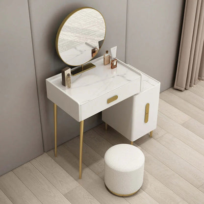 Inarrow Modern Off-white Makeup Vanity Table with Mirror & Side Table - 