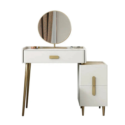 Inarrow Modern Off-white Makeup Vanity Table with Mirror & Side Table - 