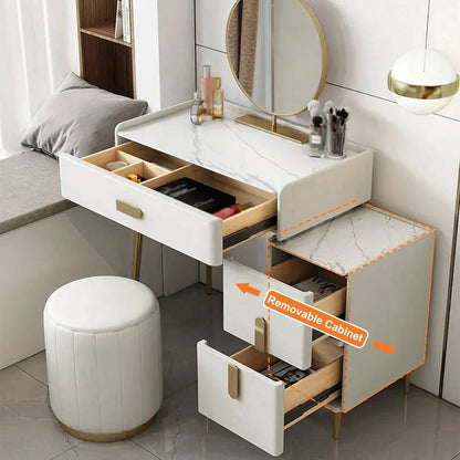 Inarrow Modern Off-white Makeup Vanity Table with Mirror & Side Table - 