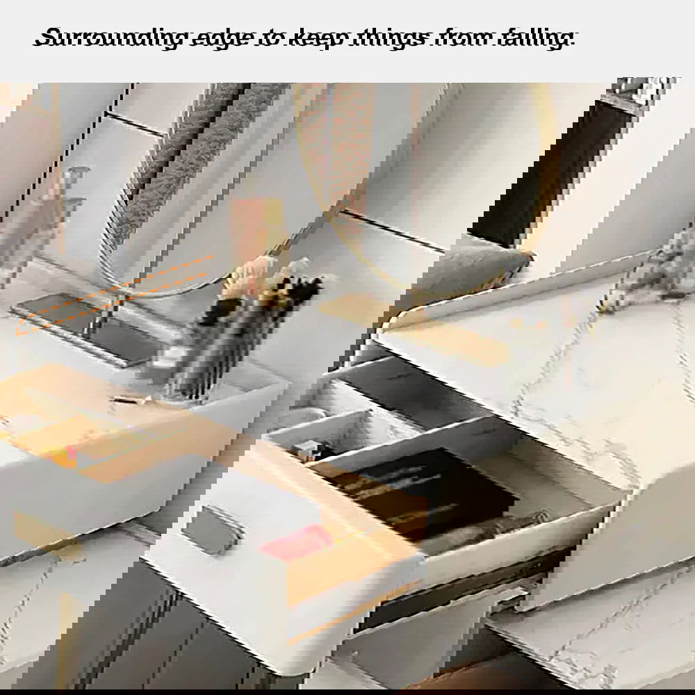 Inarrow Modern Off-white Makeup Vanity Table with Mirror & Side Table - 