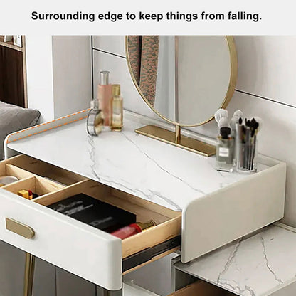 Inarrow Modern Off-white Makeup Vanity Table with Mirror & Side Table - 