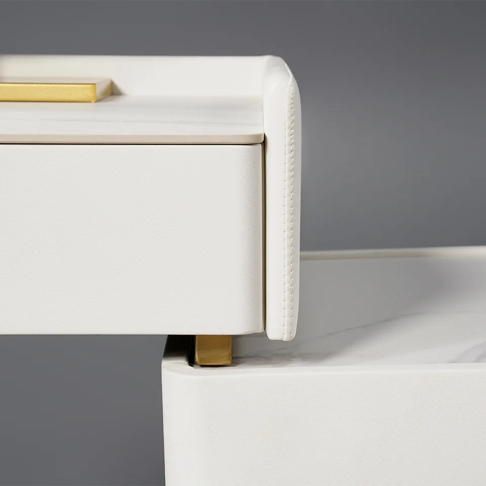 Inarrow Modern Off-white Makeup Vanity Table with Mirror & Side Table - 