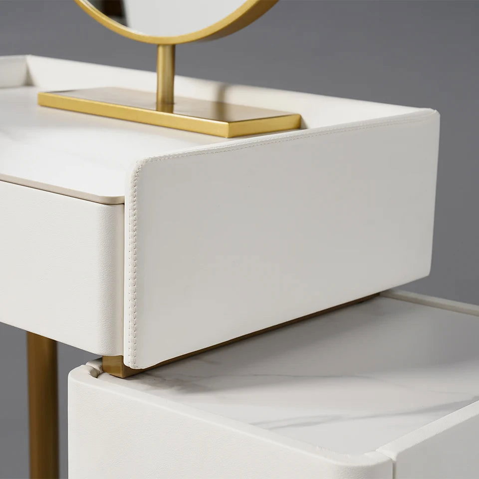 Inarrow Modern Off-white Makeup Vanity Table with Mirror & Side Table - 