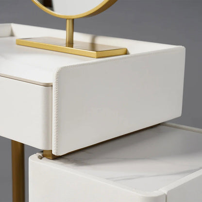 Inarrow Modern Off-white Makeup Vanity Table with Mirror & Side Table - 