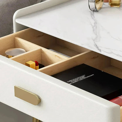 Inarrow Modern Off-white Makeup Vanity Table with Mirror & Side Table - Homary