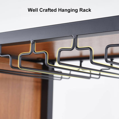 Industrial Black 5-Tier Metal Wine Cabinet with Glass Holder for Home Bar - 