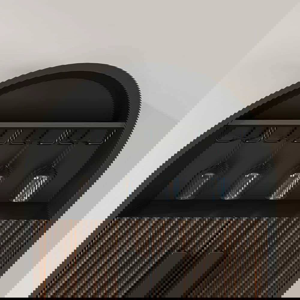 Industrial Black Oval Bar Cabinet with Glass & Wine Rack Home Bar Cabinet - 