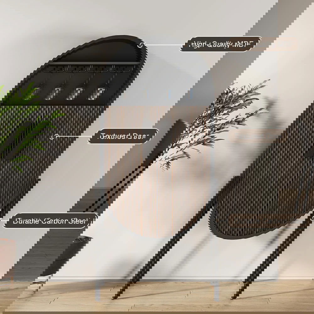 Industrial Black Oval Bar Cabinet with Glass & Wine Rack Home Bar Cabinet - Homary