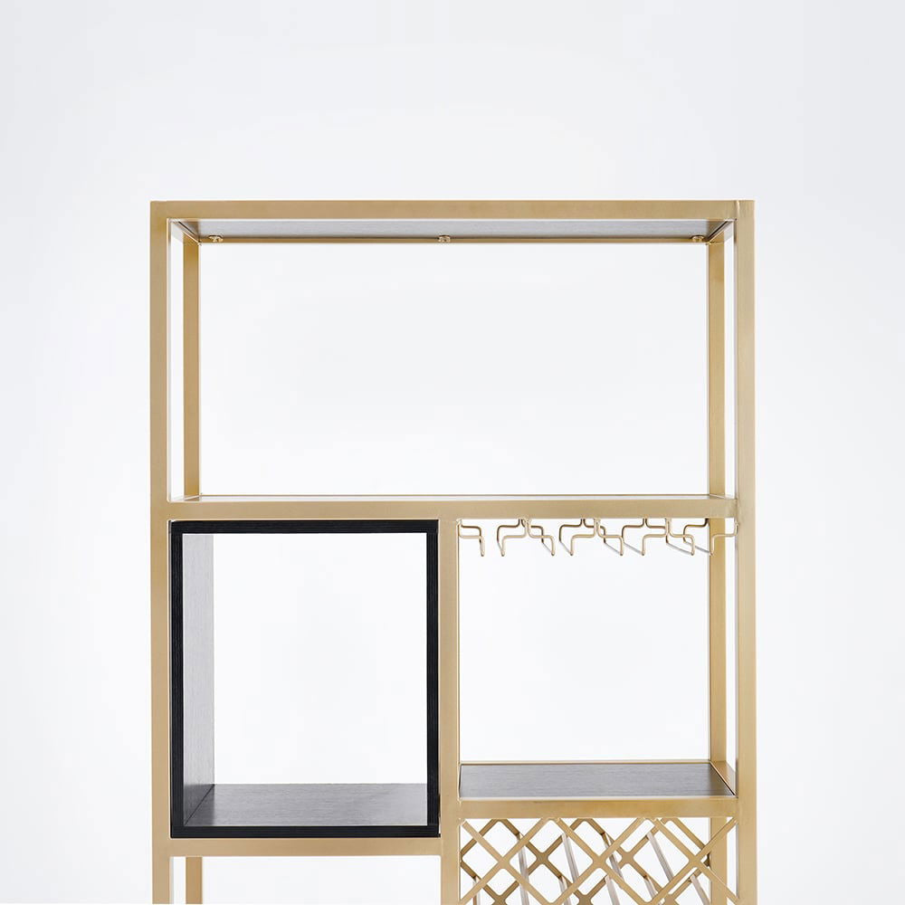 Industrial Gold 5-Tier Metal Wine Baker Rack with Glass Holder and 12 Bottles - 