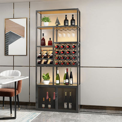 Industrial Standing Wine Rack with Glass Rack - 