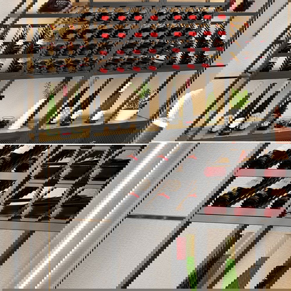 Industrial Standing Wine Rack with Glass Rack - 