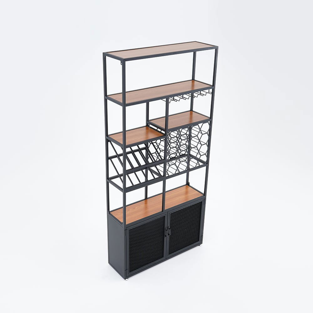 Industrial Standing Wine Rack with Glass Rack - 
