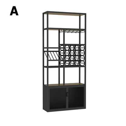 Industrial Standing Wine Rack with Glass Rack - 