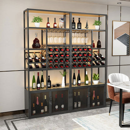 Industrial Standing Wine Rack with Glass Rack - 