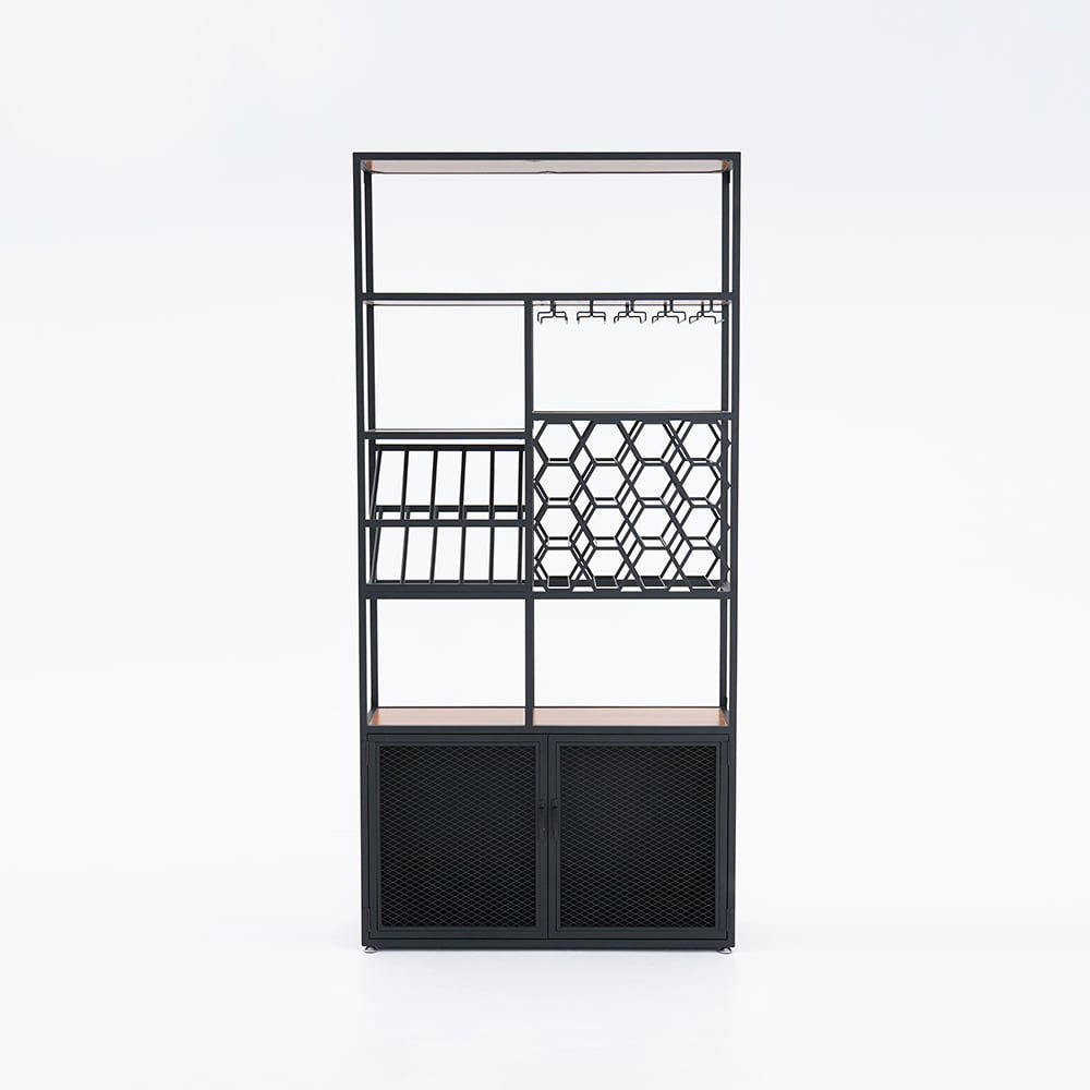 Industrial Standing Wine Rack with Glass Rack - 