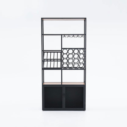 Industrial Standing Wine Rack with Glass Rack - 