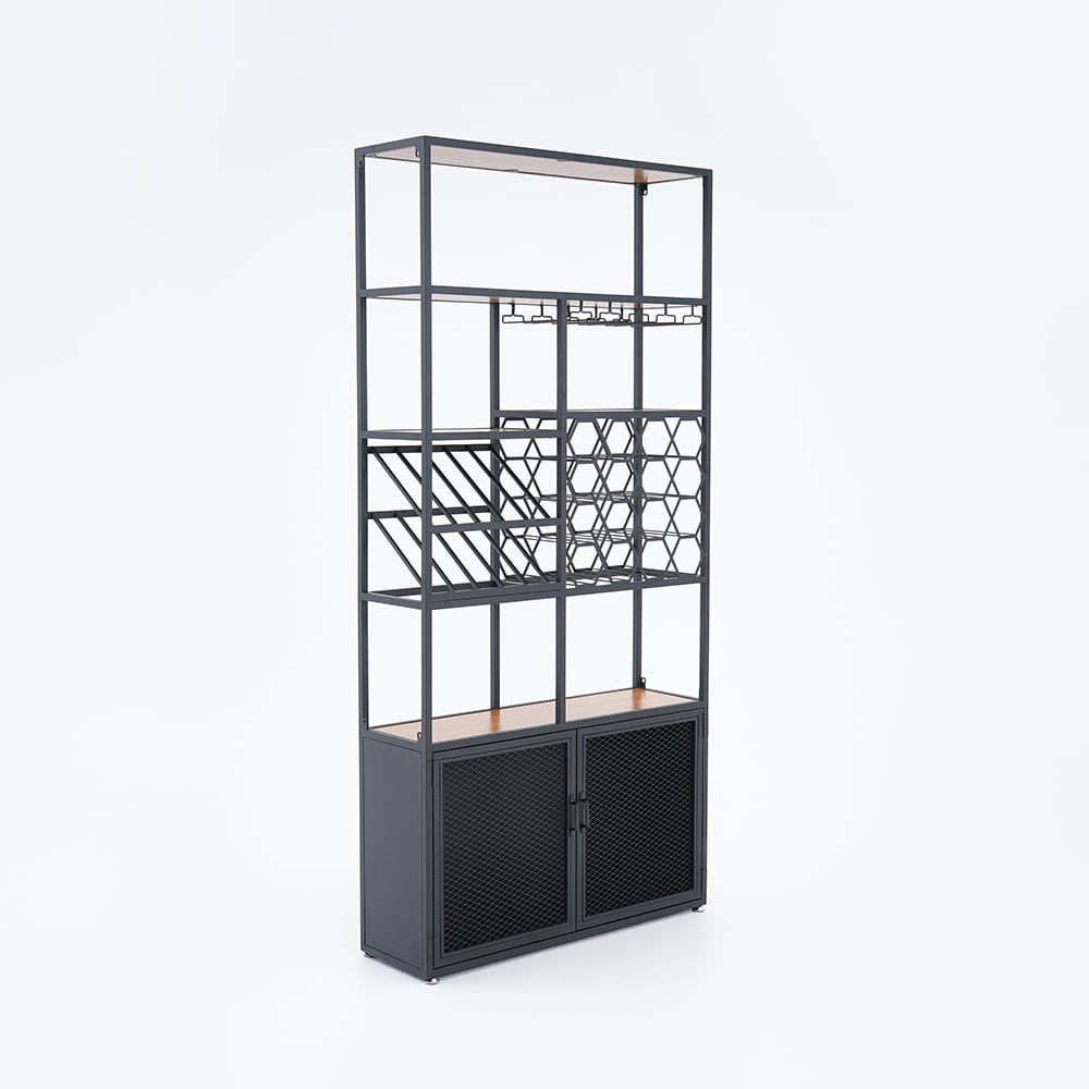 Industrial Standing Wine Rack with Glass Rack - 