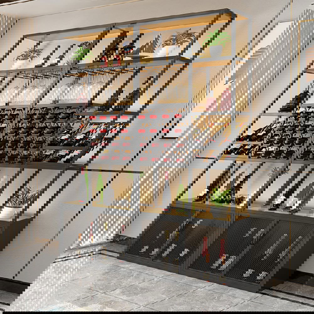 Industrial Standing Wine Rack with Glass Rack - Homary