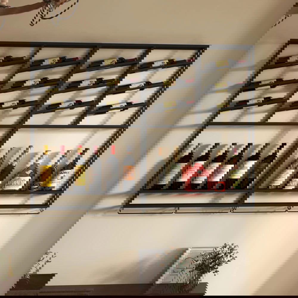 Industrial Wall Mounted Wine Rack with Bottle Rack -Black - 