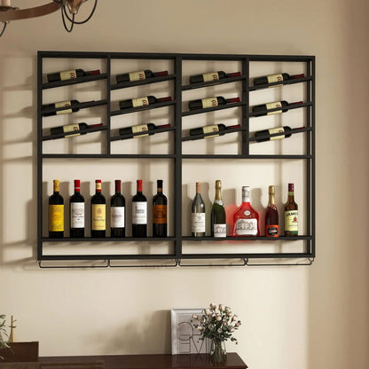 Industrial Wall Mounted Wine Rack with Bottle Rack -Black - 