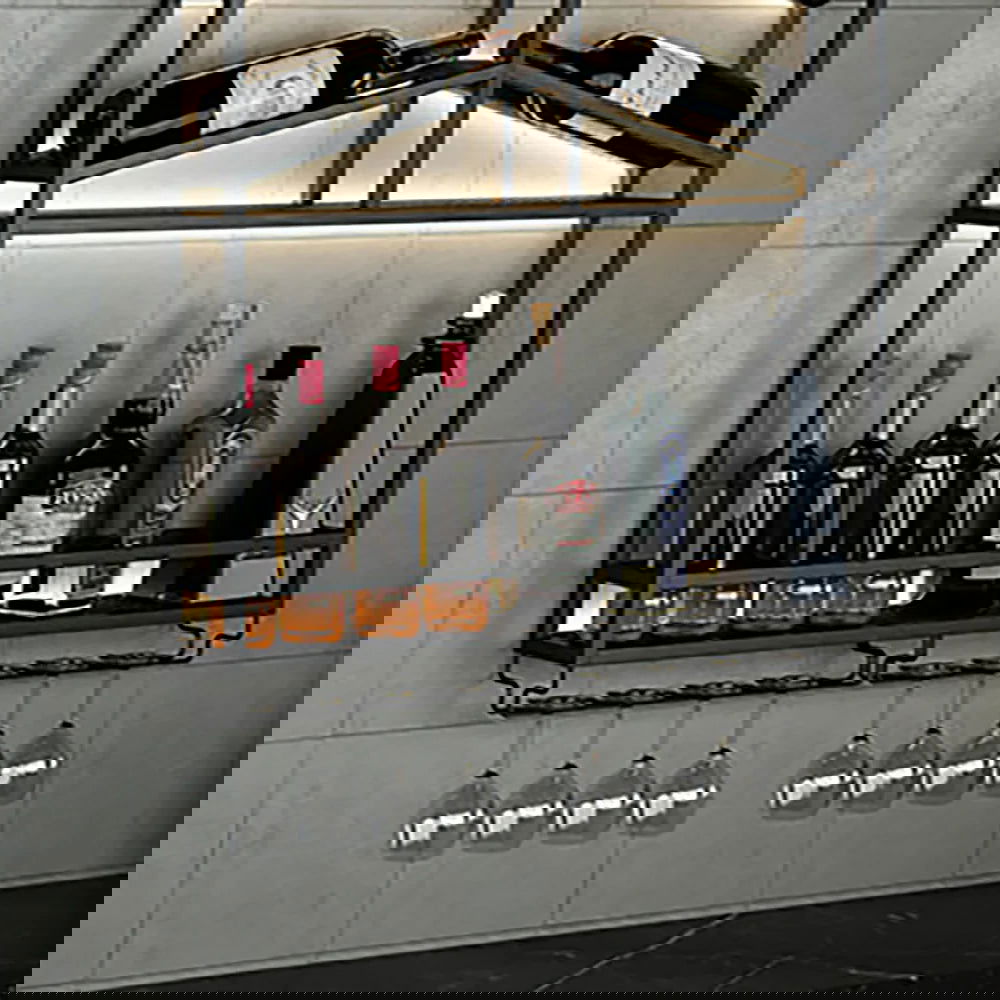 Industrial Wall Mounted Wine Rack with Bottle Rack -Black - 