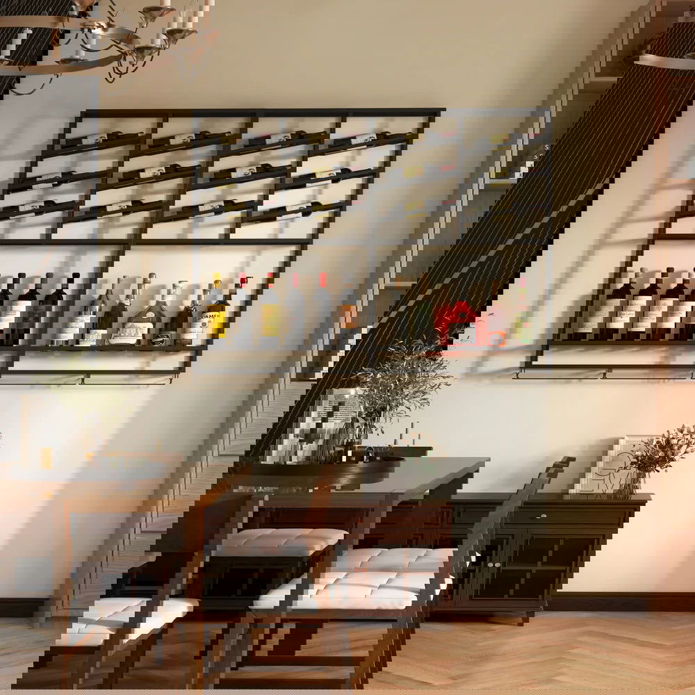 Industrial Wall Mounted Wine Rack with Bottle Rack -Black - 