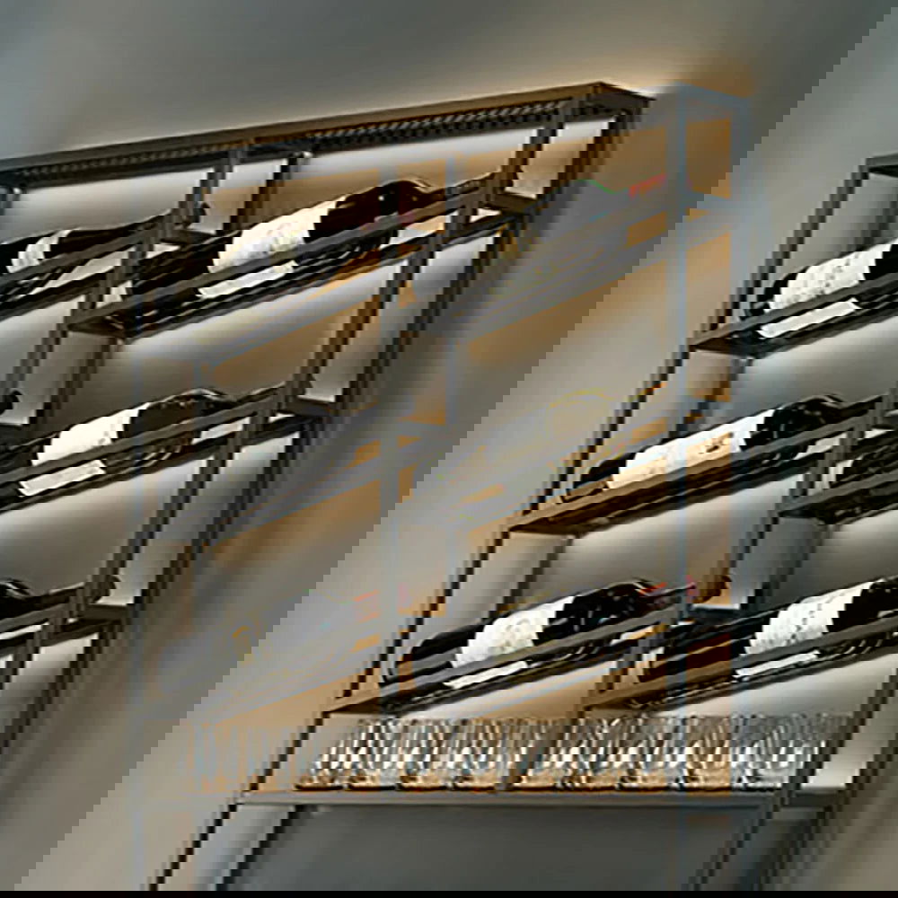 Industrial Wall Mounted Wine Rack with Bottle Rack -Black - Homary