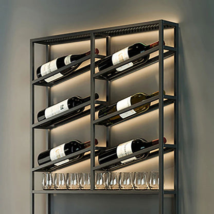 Industrial Wall Mounted Wine Rack with Bottle Rack -Black - Homary