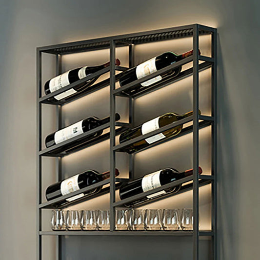 Industrial Wall Mounted Wine Rack with Bottle Rack -Black - Homary