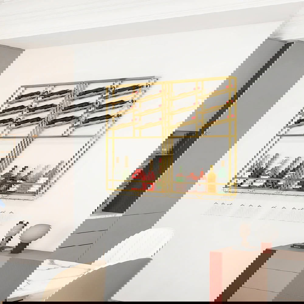 Industrial Wall Mounted Wine Rack with Bottle Rack -Gold - 