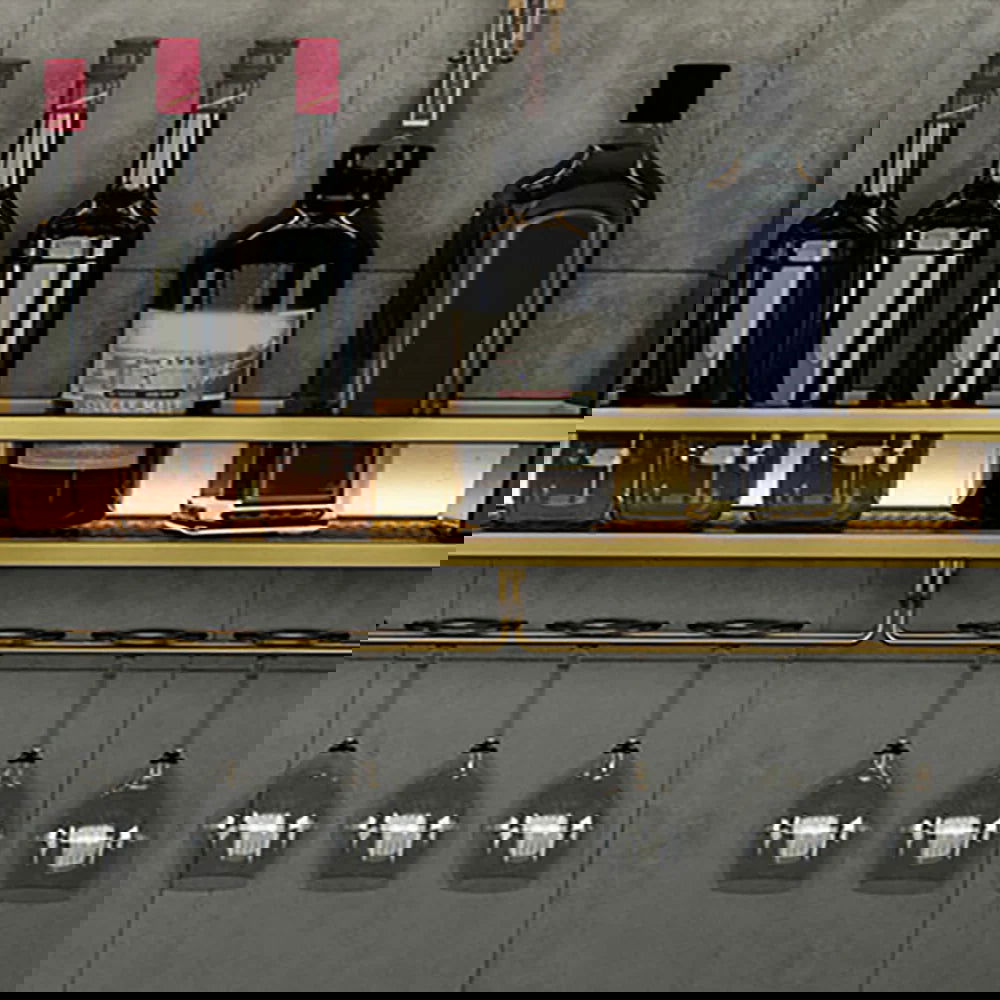 Industrial Wall Mounted Wine Rack with Bottle Rack -Gold - 