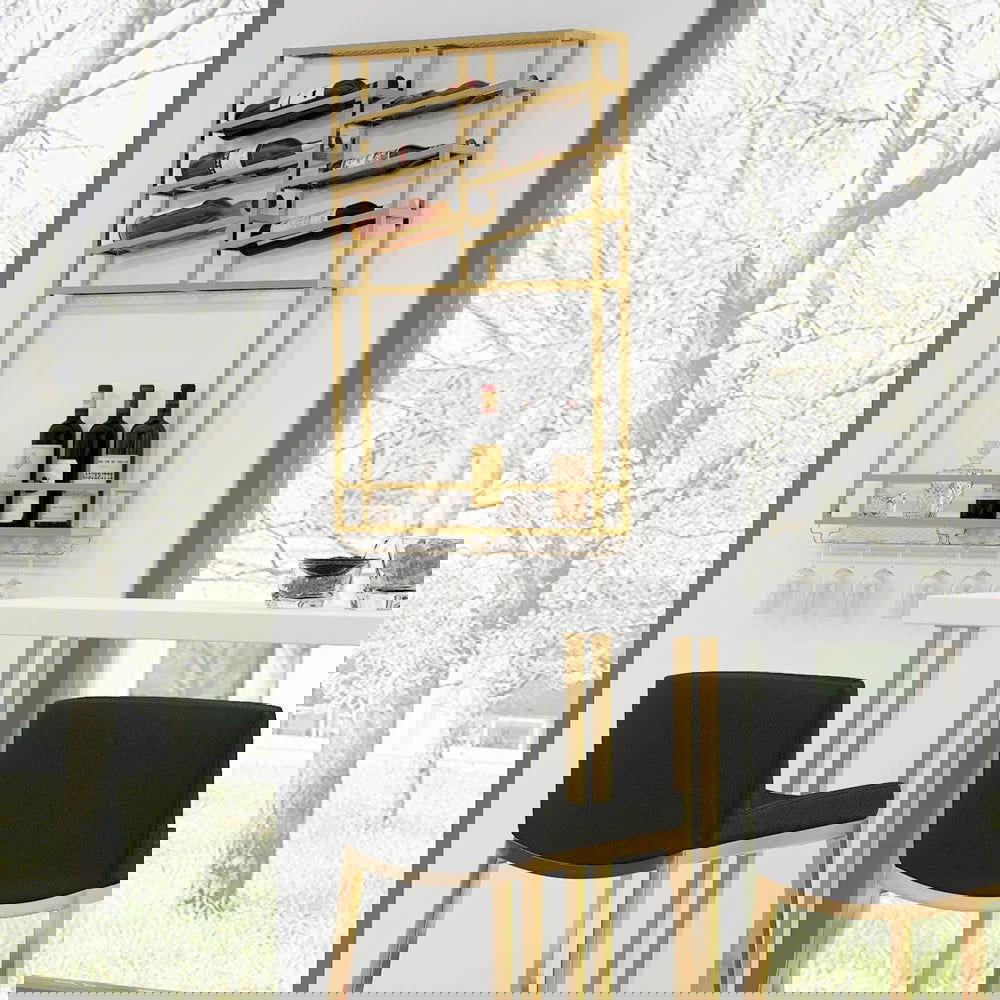 Industrial Wall Mounted Wine Rack with Bottle Rack -Gold - 