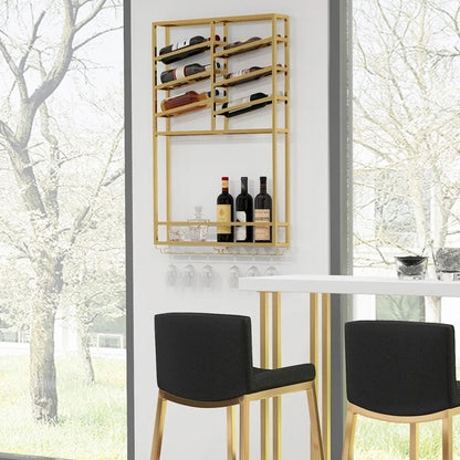 Industrial Wall Mounted Wine Rack with Bottle Rack -Gold - 