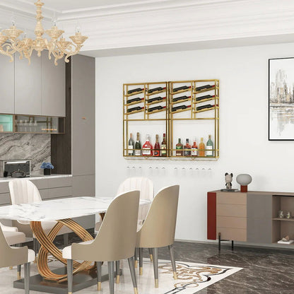 Industrial Wall Mounted Wine Rack with Bottle Rack -Gold - 