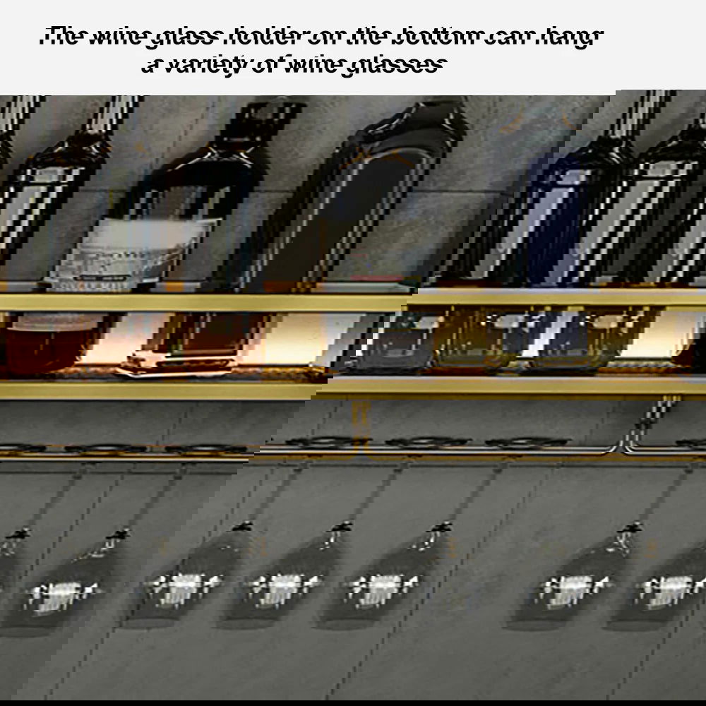 Industrial Wall Mounted Wine Rack with Bottle Rack -Gold - 