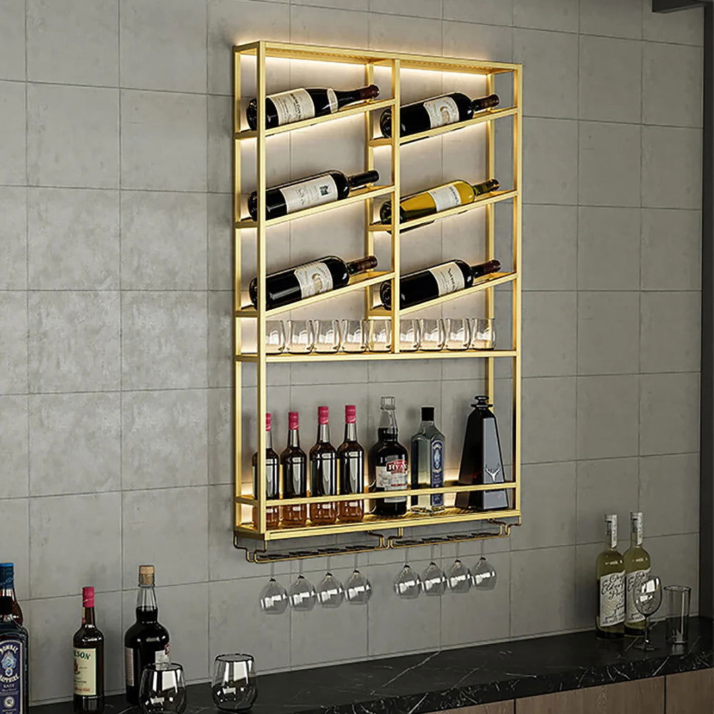 Industrial Wall Mounted Wine Rack with Bottle Rack -Gold - Homary