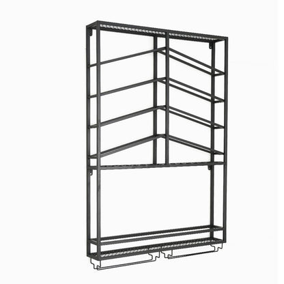 Industrial Wood & Metal Wall Mounted Black Wine Rack with Glass & Bottle Rack - 
