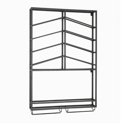 Industrial Wood & Metal Wall Mounted Black Wine Rack with Glass & Bottle Rack - 