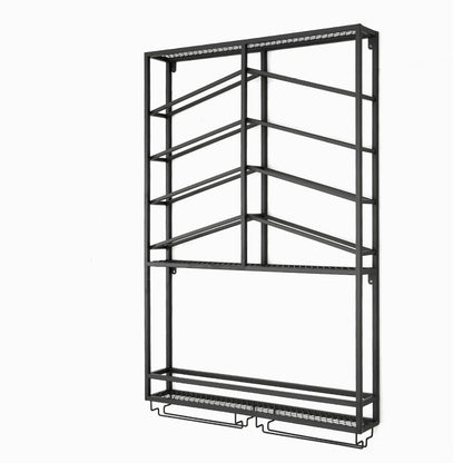 Industrial Wood & Metal Wall Mounted Black Wine Rack with Glass & Bottle Rack - 