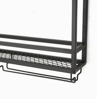 Industrial Wood & Metal Wall Mounted Black Wine Rack with Glass & Bottle Rack - 