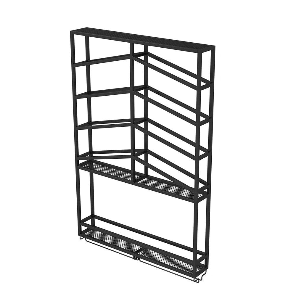 Industrial Wood & Metal Wall Mounted Black Wine Rack with Glass & Bottle Rack - 