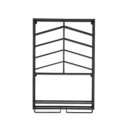Industrial Wood & Metal Wall Mounted Black Wine Rack with Glass & Bottle Rack - 