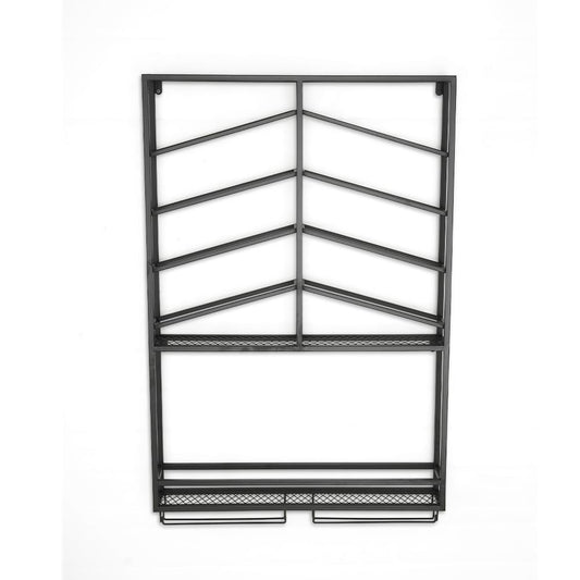 Industrial Wood & Metal Wall Mounted Black Wine Rack with Glass & Bottle Rack - Homary